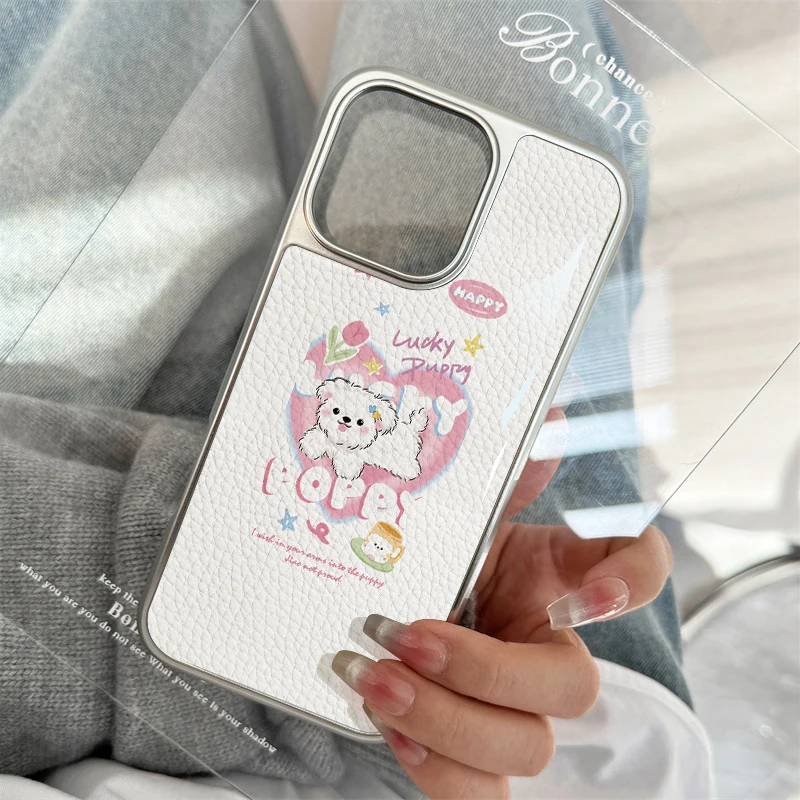 المحبة جرو حالة الهاتف آيفون 11/12/13/14/15/16/17 برو ماكس الهواء زائد الايبوكسي جراب هاتف نسيج جلد البولي يوريثان