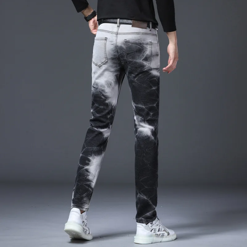 Pantalones vaqueros con tinte anudado de tinta salpicada para hombre, pantalones largos rectos ajustados de gama alta, diseño de moda de lujo, otoño e invierno, 2025