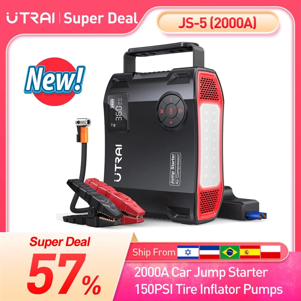 UTRAI 150PSI Air Pump Portable Car Air Compressor 2000A 4 in 1 Car Jump Starter Power Bank Emergency Air Pump Car Tire Inflator