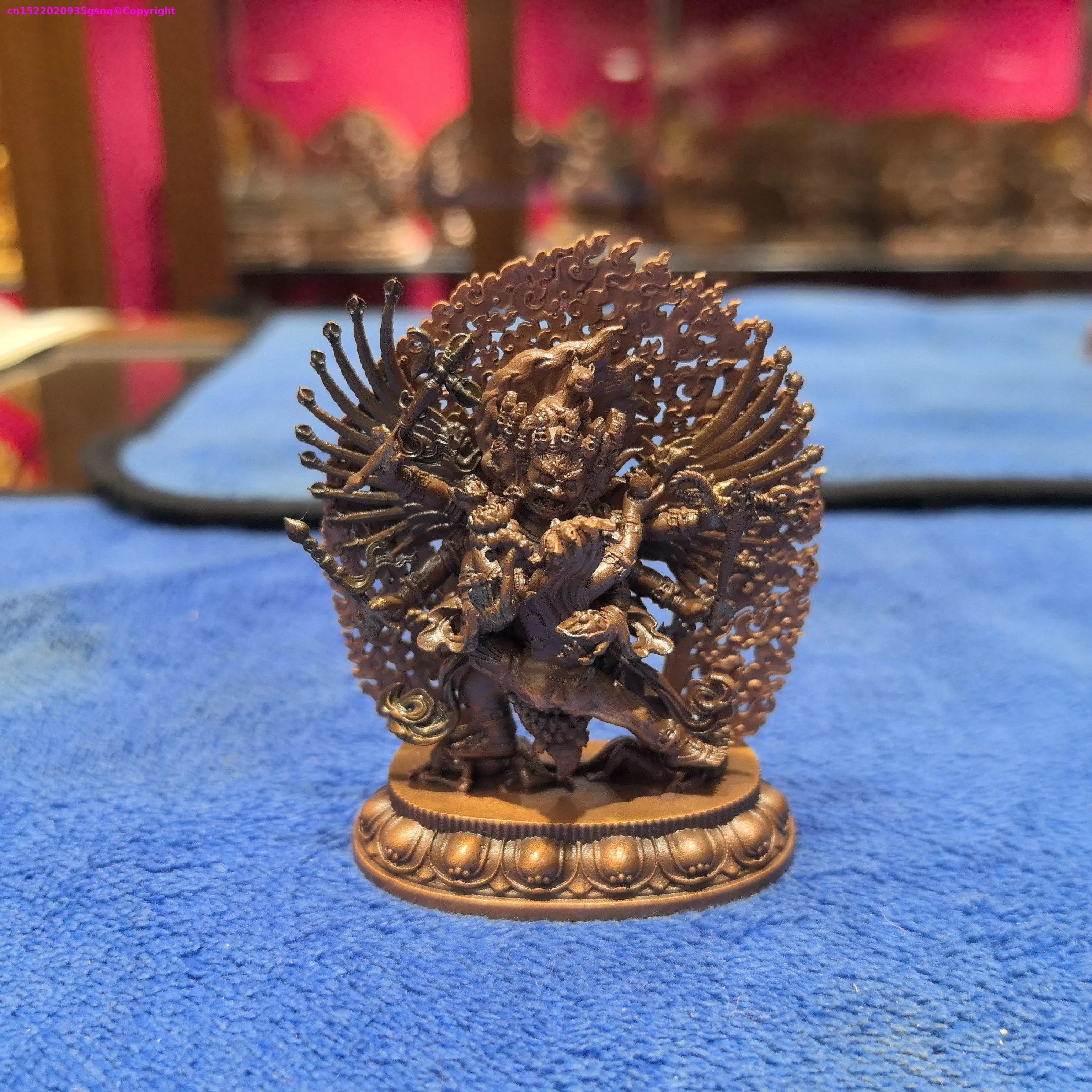 Exquisite Small copper carving Wisdom Buddha statue Yab-Yum Horse-headed Hayagriva Buddhist altar tibetan family worship
