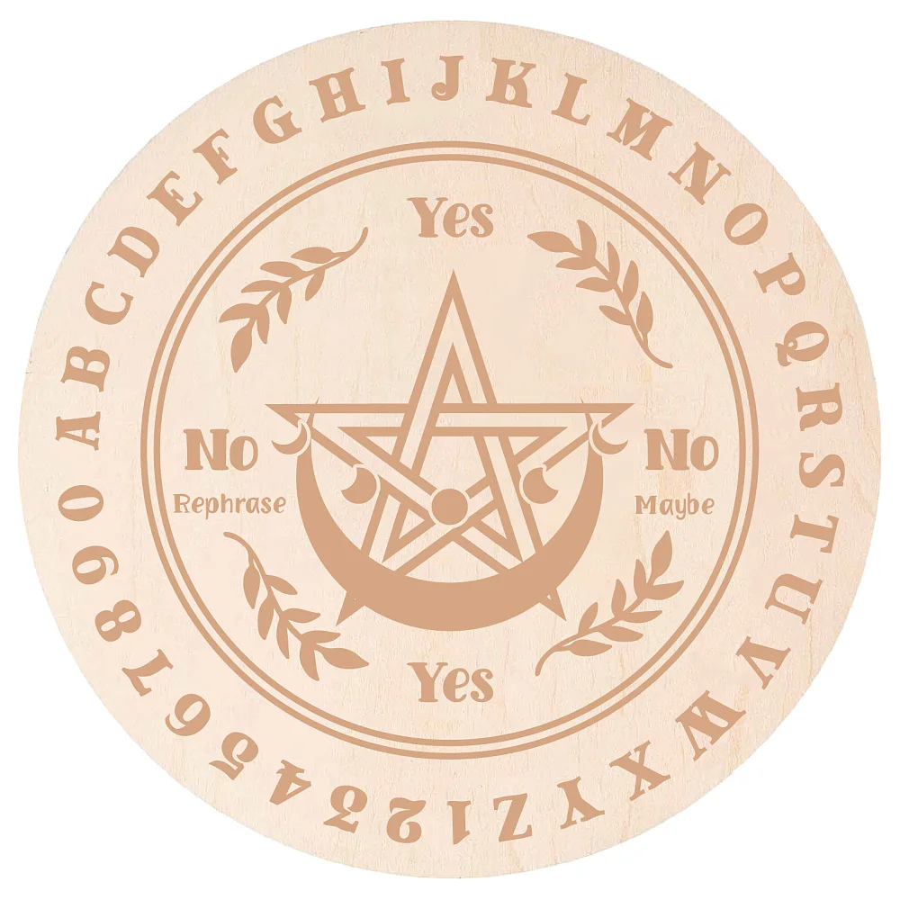 Wooden Pendulum Board 9.8 Inch Star Moon Leaf Pattern Wood Divination Metaphysics Message Planchette Board Wood Carving Coaster