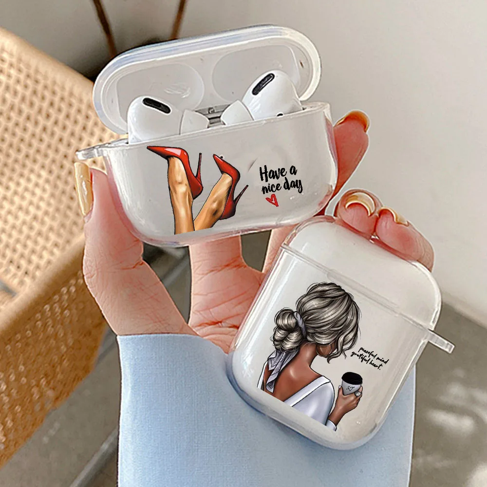 Funda de silicona transparente para Airpods 1 y 2, funda protectora de lujo con patrón de chicas, para auriculares Apple Airpods Pro 3 2021