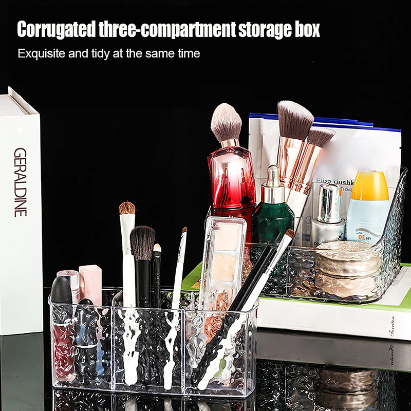 

3/4 Grids Water Ripple PS Cosmetic Storage Box Makeup Brush Holder Organizer Lipstick Eyebrow Pencil Desktop Storage Display