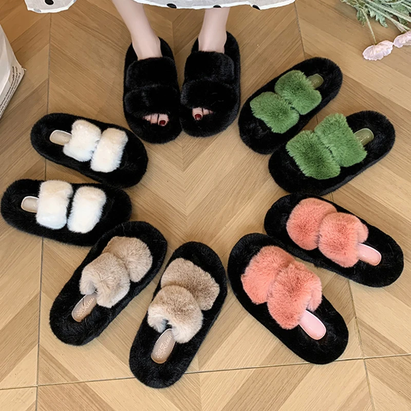 Med Shoes Woman\'s Slippers Flock Luxury Slides Fur Flip Flops Platform 2024 Designer Plush Soft Flat with fur Rome Rubber Fashio