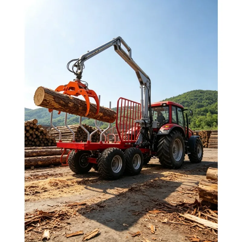 Factory Price Hydraulic Timber Loading Traile Log Trailer , Wood Trailer, Timber Trailer with Crane Grapple for Sale