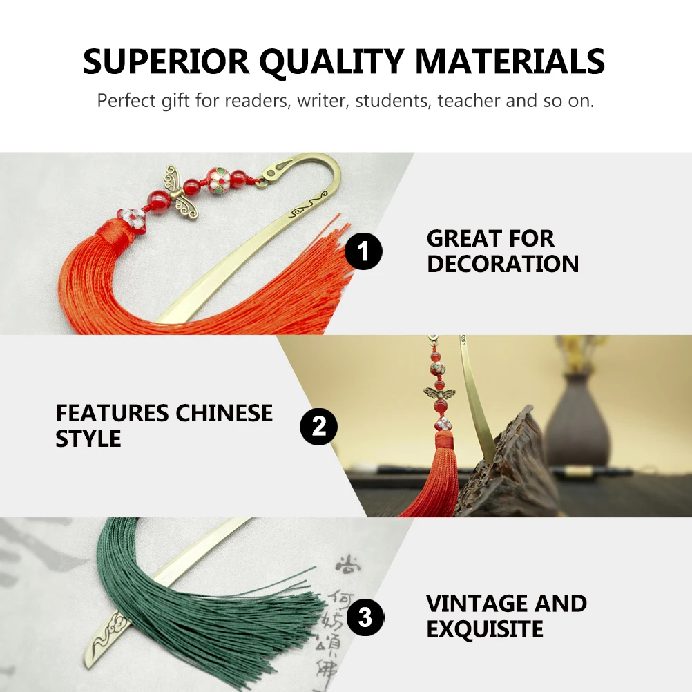 1 قطعة النمط الصيني الكلاسيكي شرابة المرجعية النحاس محفورة تصميم خمر للطلاب القراء عشاق الكتاب المرجعية مع شرابة #4