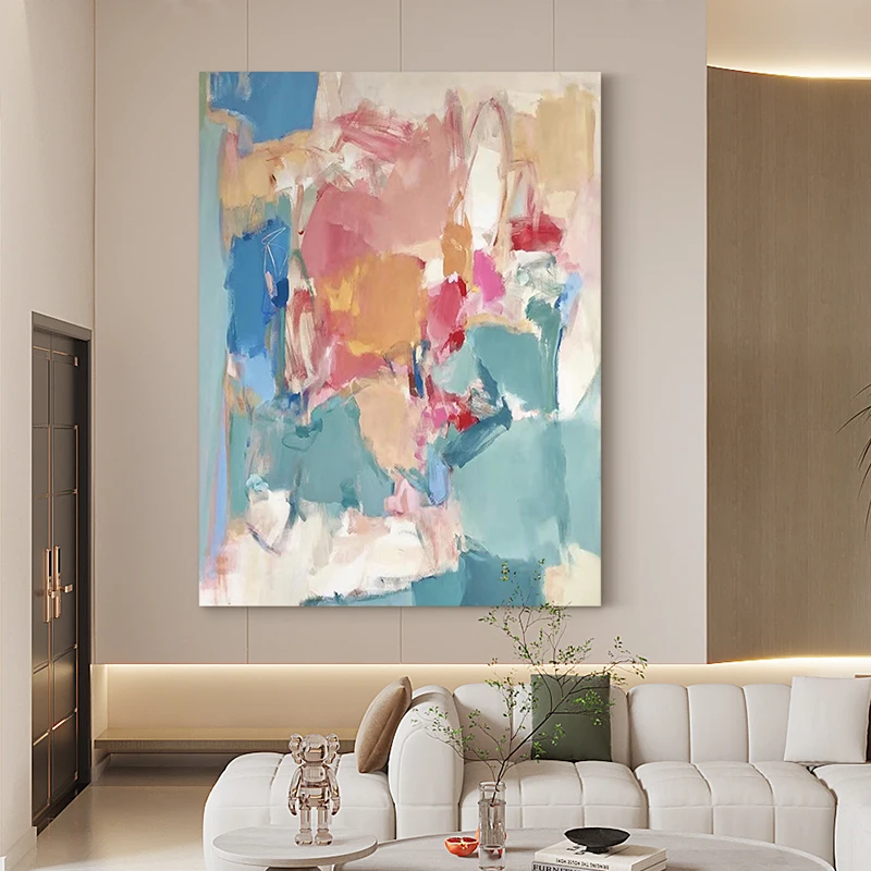 Hand-painted Abstract Oil Painting On Canvas Large Oil Painting Modern Oversize Art Pink Blue Wall Art Korean Style Room Decor