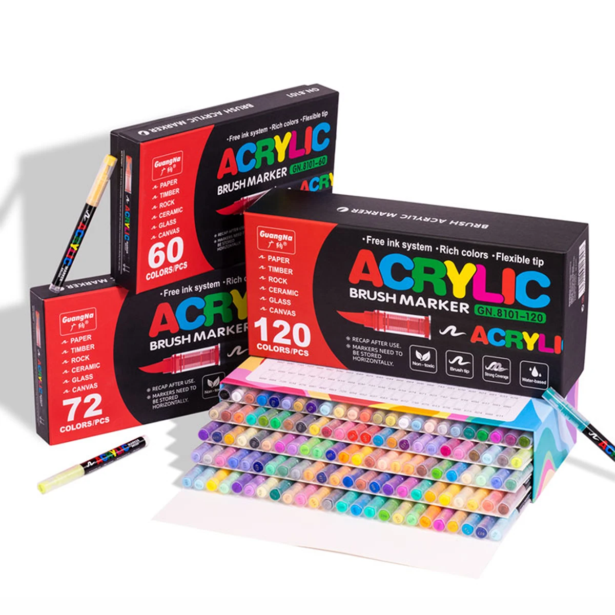 Guangna Acryl-Farbmarker, Pinselspitze, direktes Steuerungssystem für flüssige Tinte, professioneller Farbstift für jede Oberfläche – Detail 10