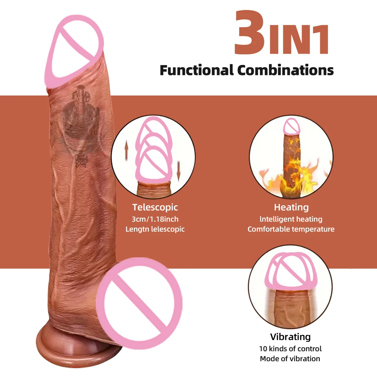 Vibrador Vibrador realista para mulheres, Vibradores de aquecimento telescópico, Masturbação Feminina Pênis, Sex Toys, Máquina adulta, Swing