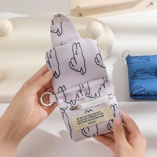 1Pc Cute Student Coin Purse Card Cartoon Rabbit Floral Korean Fashion Wallet Card Holder dla dziewczynek Przenośna mała torba do przechowywania