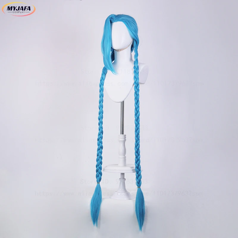LOL Jinx Cosplay Wig Long Braided Blue The Loose Cannon Wig Braided Heat Resistant Synthetic Hair Party Anime Wigs + Wig Cap - view 4