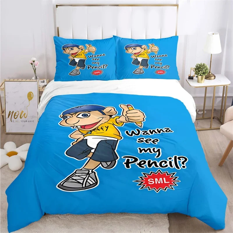 3D Print Cartoon SML Jeffy Bedding Set,Duvet Cover Comforter Bed Set Quilt Cover Pillowcase,King Queen Twin Size Boys Girl Adult