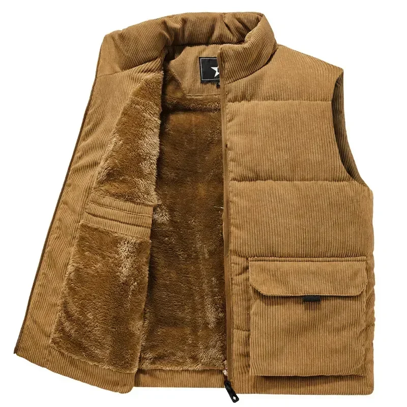 

New Winter Fashion Wool Vest Male Cotton-Padded Vests Coats Men's Sleeveless Vest Jackets Warm Waistcoats Clothing Plus Size 6XL