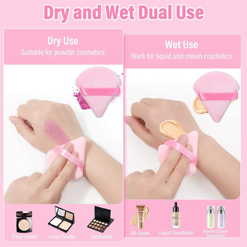 1pc Soft Fluffy Pink Triangle Puff (7×6×1cm) - Dual Wet/Dry Use Powder Puff with Finger Strap, Precise Application Eyes/Nose - Image 4
