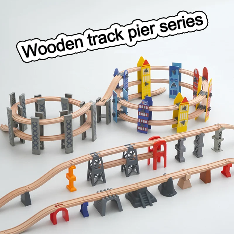 Bridge Piers Wooden Railway Train Track Accessories fit for All Brands Wooden Train Tracks Kids Educational Toys