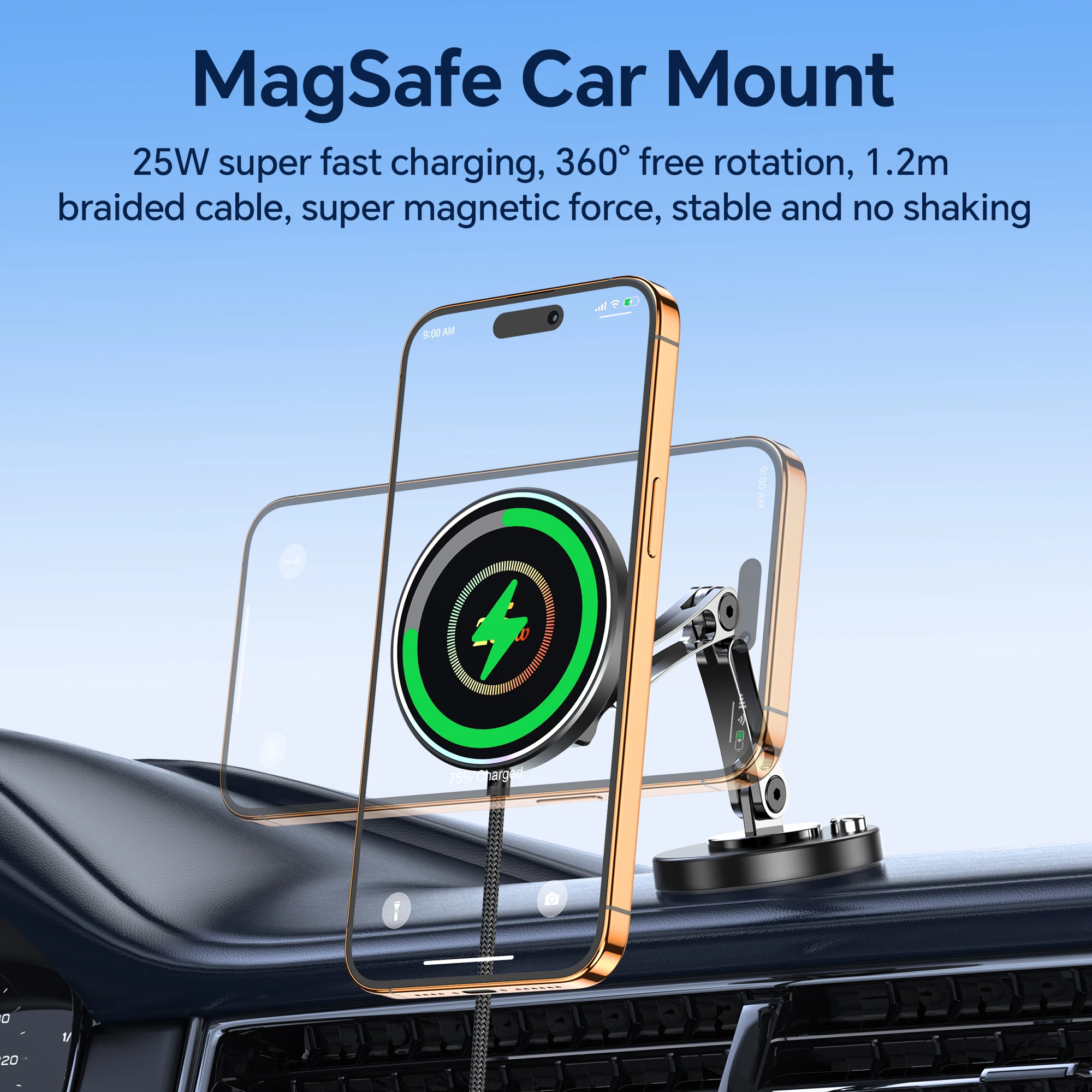 車用25Wマグネティックワイヤレス充電器、Magsafe対応 - Car Cable Organizer のレビューと価格