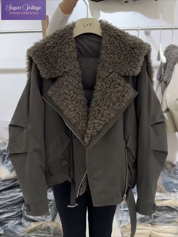 الشتاء موضة فو الفراء طوق وسادة مبطنة المرأة الجيش الأخضر المتضخم الدافئة معطف سميك الرباط الخصر الشارع الشهير شيك القمم #1