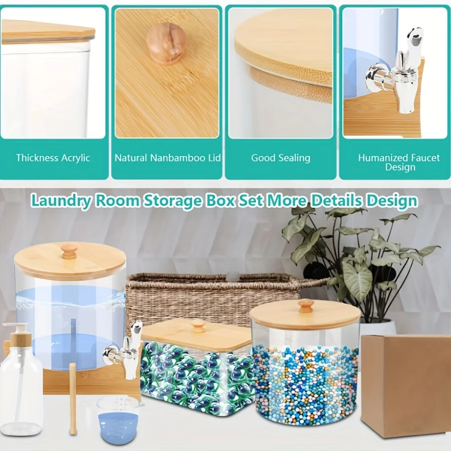 Liquid Laundry Detergent Dispenser,Laundry Room Organization Laundry Pods Container & Dryer Sheet Holder with Lids & Labels