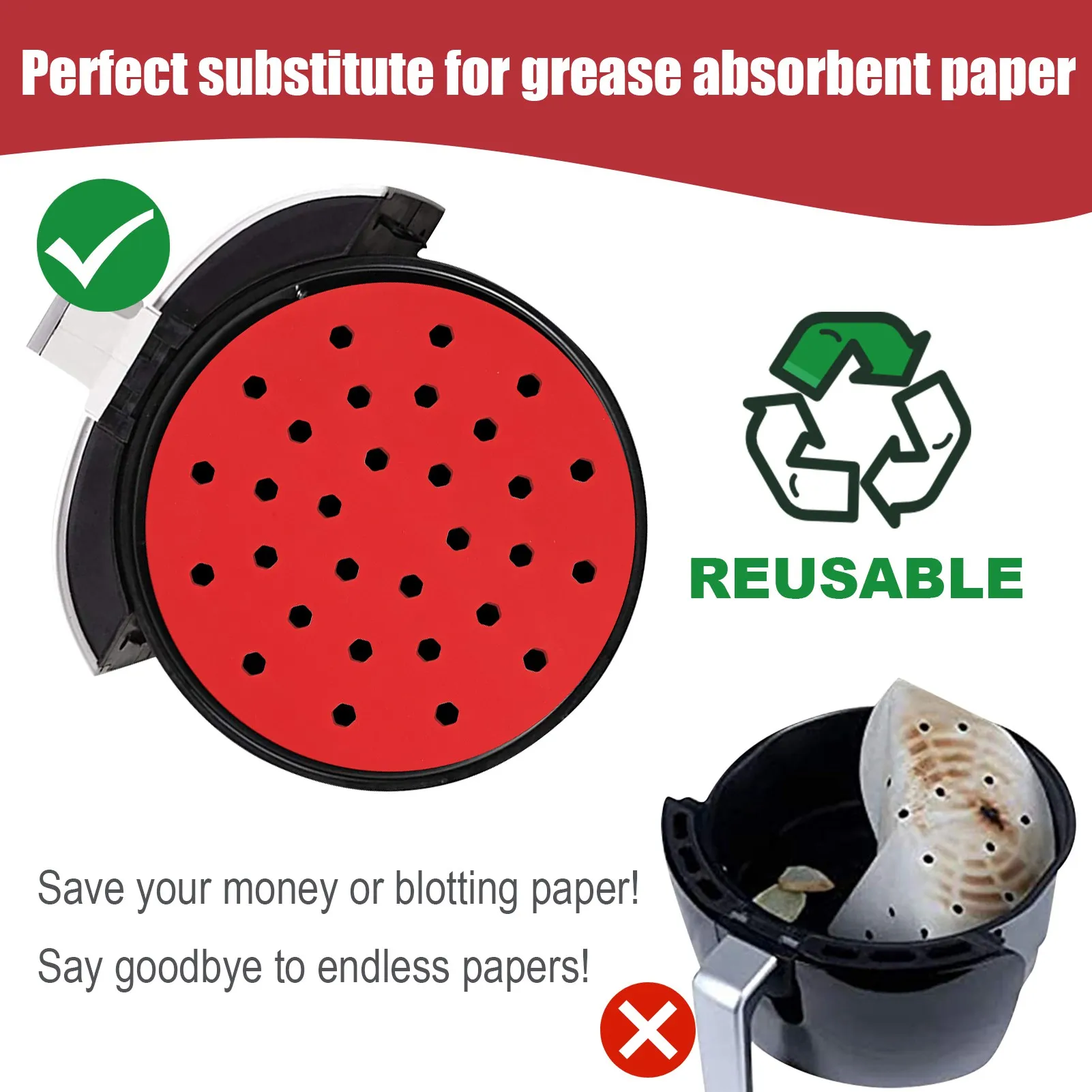 9 นิ้วรอบซิลิโคน Air Fryer Liners Non-Stick สําหรับ Ninja Gourmia Power XL NuWave Air Fryer อุปกรณ์เสริมสีดํา