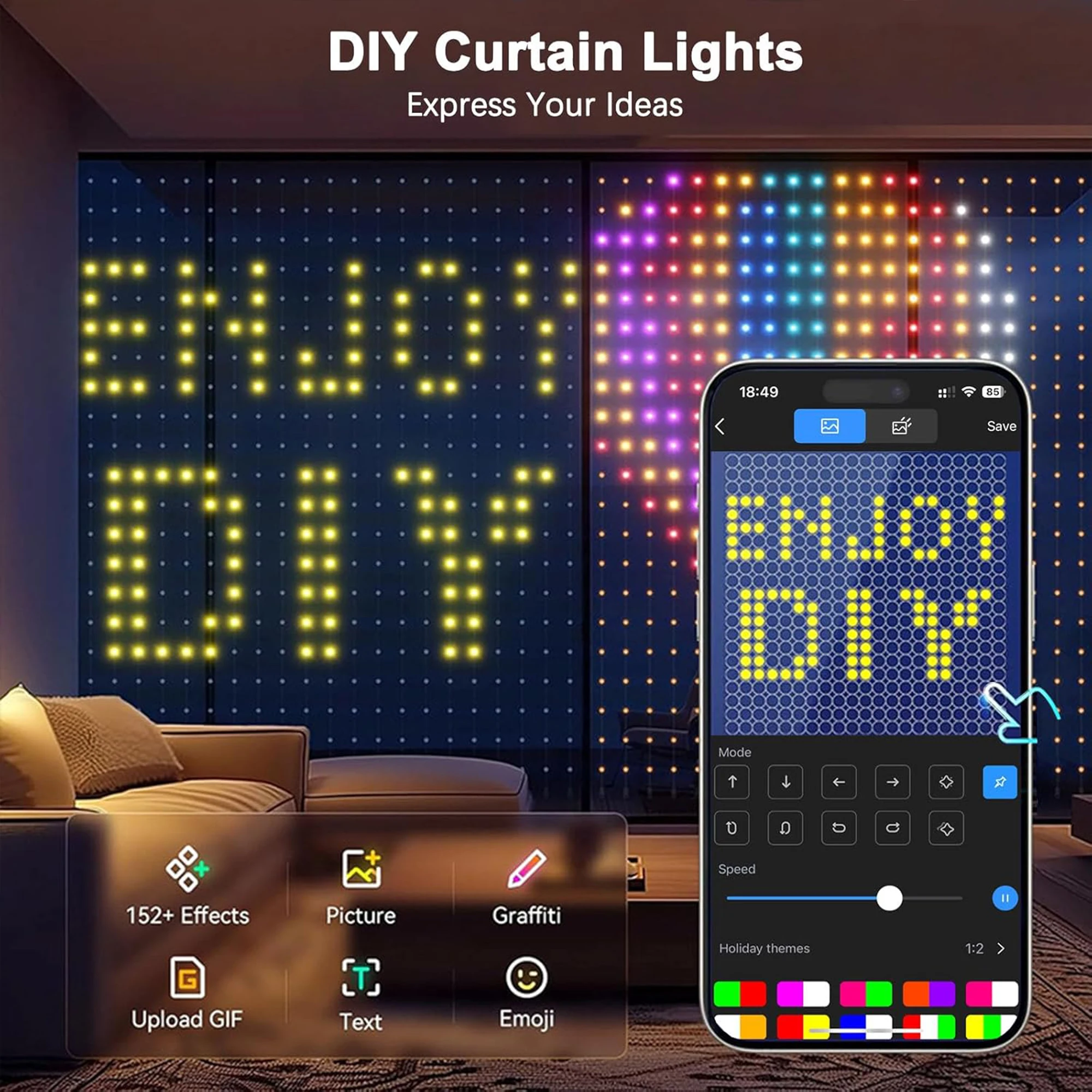 2 * 2m USB powered DC5V APP/remote control intelligent RGB IC curtain light atmosphere DIY pattern lighting leather wire 400LED