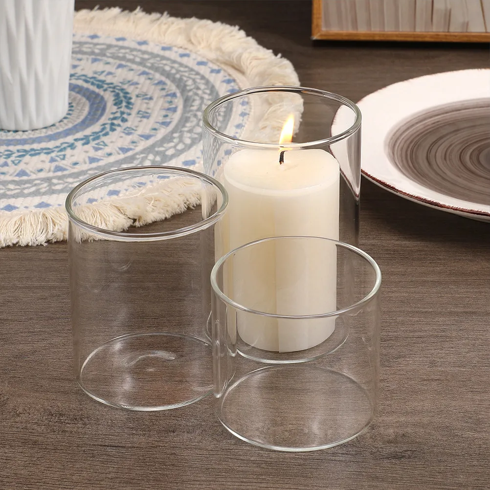 3Pcs Glass Tealight Cups Clear Votive Holders for Weddings Banquets Romantic Candlelight Dinner DIY
