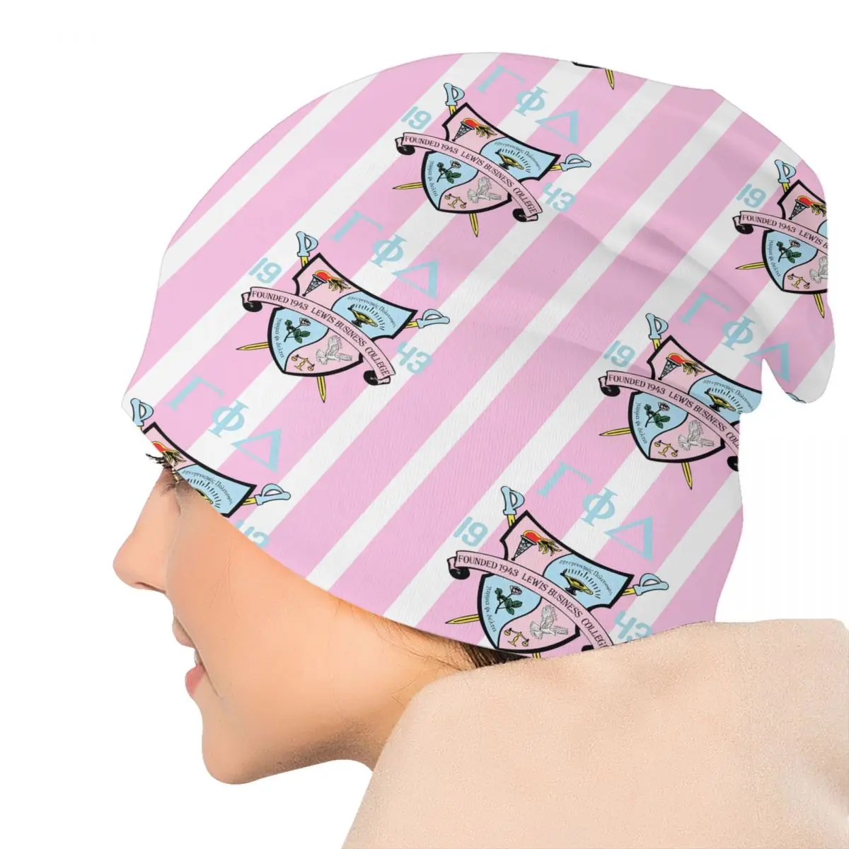 Custom Pink Blue Gamma Phi Delta Visual Feature Beanie Cap Winter Bonnet Homme Knitted Hats Cool African Skullies Beanies Caps - view 5