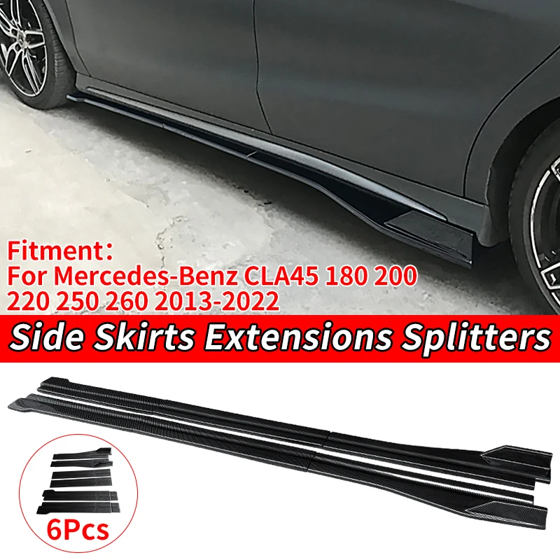 Car Side Skirt Extension Splitter Winglet Side Wing Bumper Lip Carbon Look For Mercedes-Benz CLA45 180 200 220 250 260 2013-2022