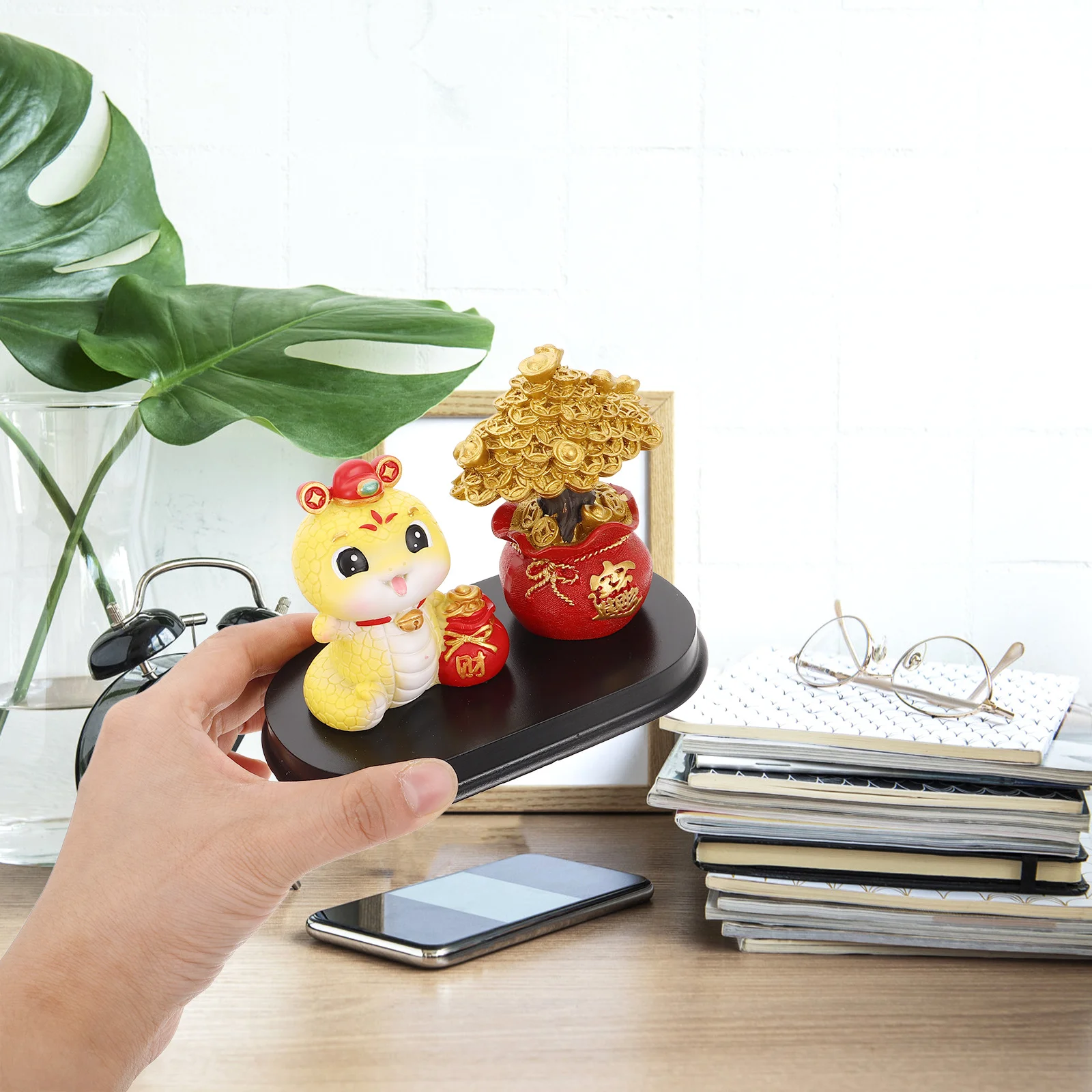 

Resin Money Bag Fortune Tree Chinese Zodiac Snake Ornament for Desk Car Dashboard Home Office Decor Coin Tree Wealth Symbol New