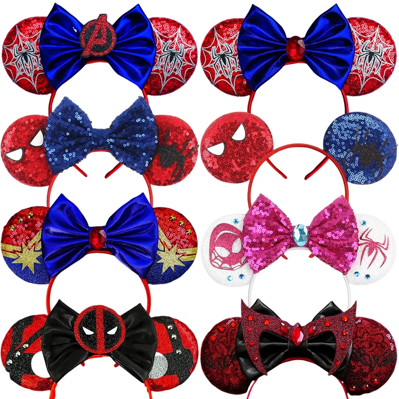 Disney Mickey Mouse Ears Hairbands Marvel Spiderman Headbands for Women Bows Hair Accessories Girls Party Headwear Kid Baby Gift