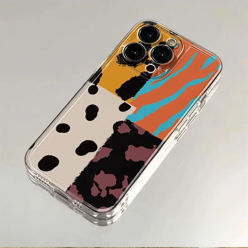 

Leopard Print Patchwork Pattern Phone Case For iPhone 16 15 11 12 14 13 Pro Max Mini X XSMax XR 7 8 Plus SE4 16e Silica Covers