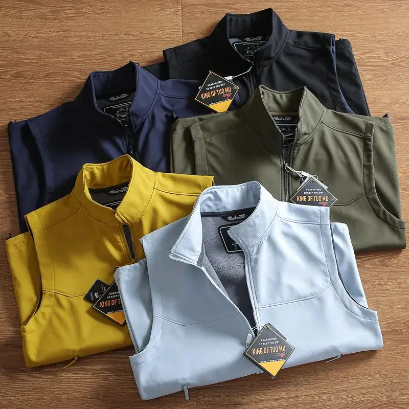 

Мужской утепленный флисом ветрозащитный водонепроницаемый жилет с воротником-стойкой для активного отдыха, повседневный, осенне-зимний, для спорта и досуга