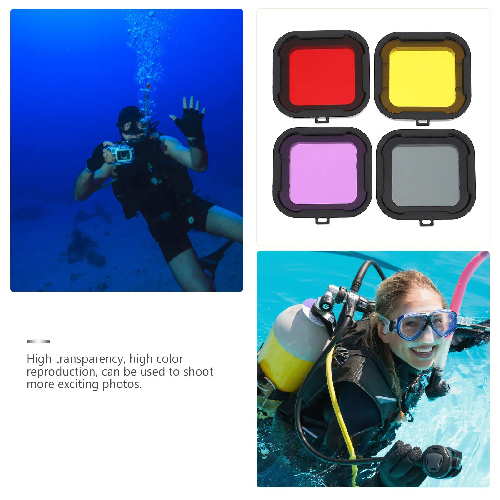 

4 pcs Waterproof Lens Filter For 5-25M Snorkeling Scuba Diving Camera Accessory Underwater Photography