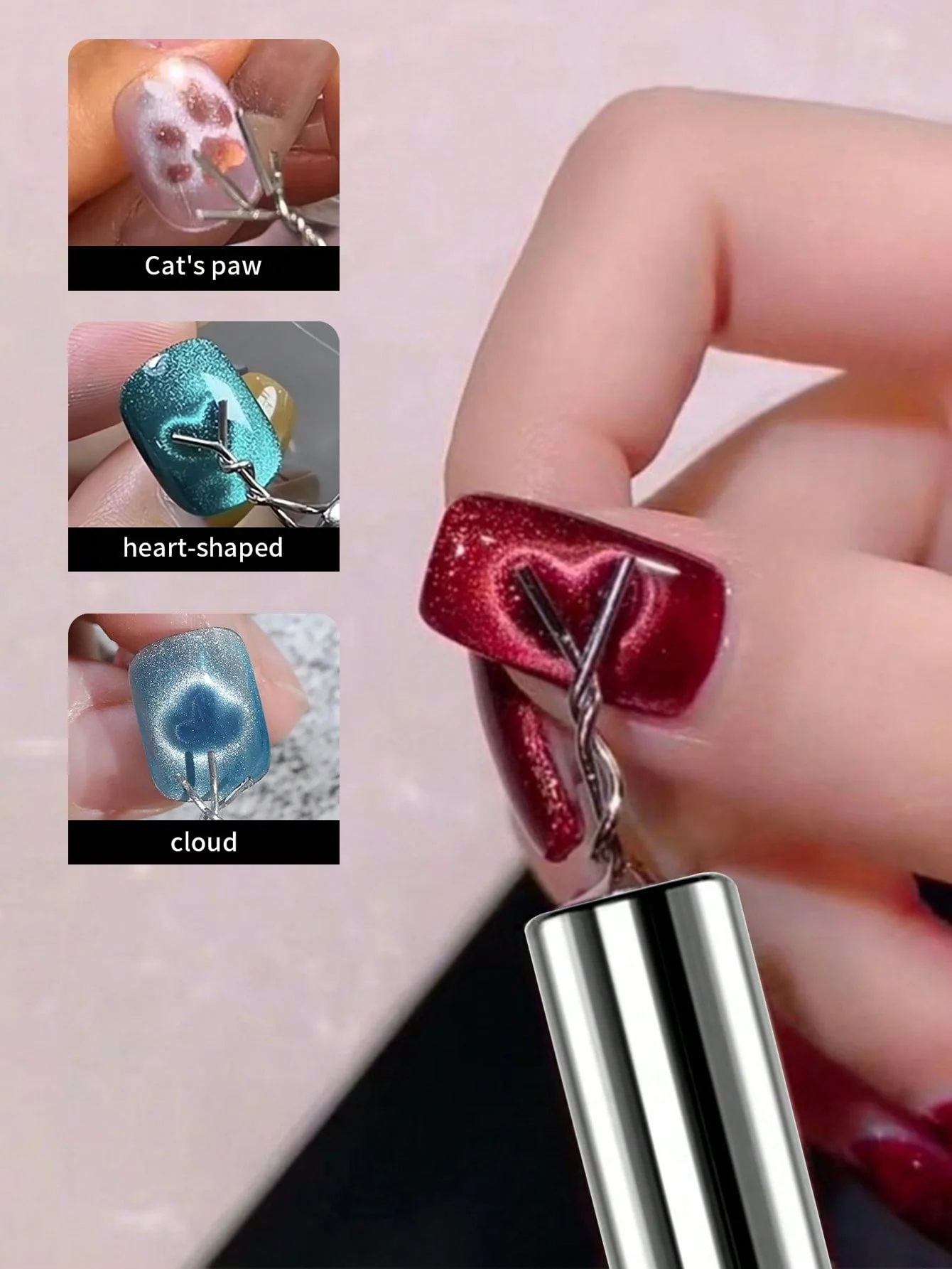 6Pcs Cat Eye Gel Nail Art Magnet Tool Set - Cylindrical Super Strong Magnetic Pen And DIY Design Different Shape Iron Wire For D
