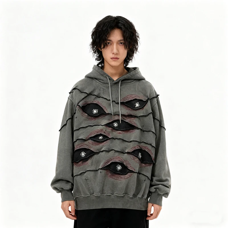

Harajuku Street Retro Punk Eye Decoration Hoodie Hoodie Sweatshirt Autumn/Winter Men's and Women's Fashion Coat Y2k Clothing
