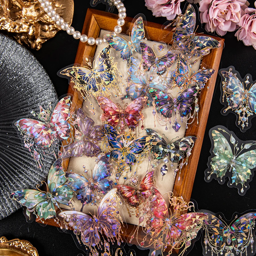 قطعتان من ملصقات الفراشة الملونة الرومانسية، مع دعم لاصق، تستخدم لسجل القصاصات وديكور المذكرات وما إلى ذلك