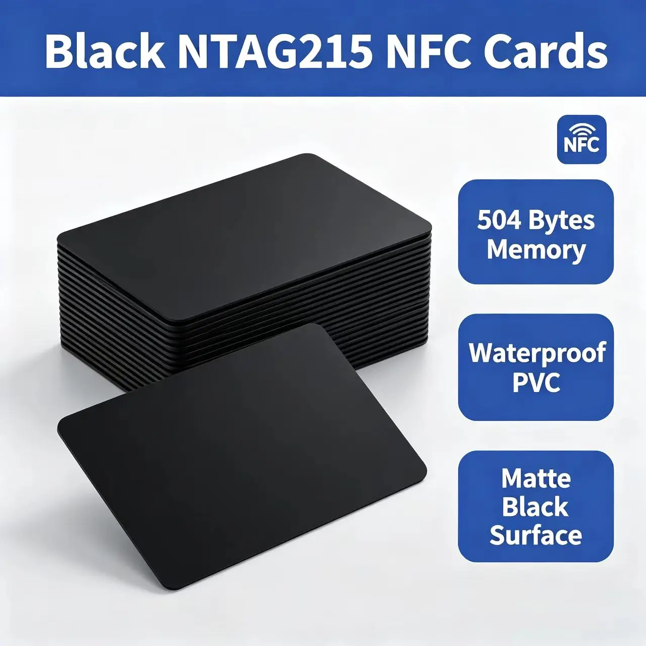 HTMCK 5-10PCS NTAG215 Blank NFC Cards PVC Tags NFC215 Black Card 13.56Mhz TagMo Waterproof RFID NFC Phone 504 Bytes