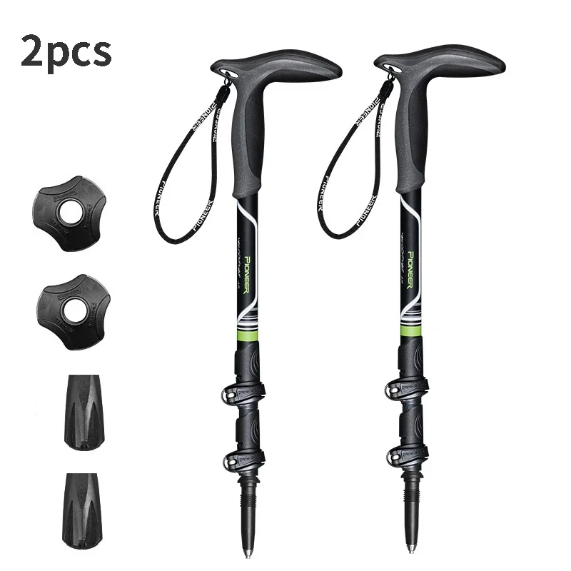 Pioneer 2pcs Carbon Fiber External Quick Lock Trekking Poles Hiking Collapsible Stick Nordic Walking Sticks Crutch 208g/pcs