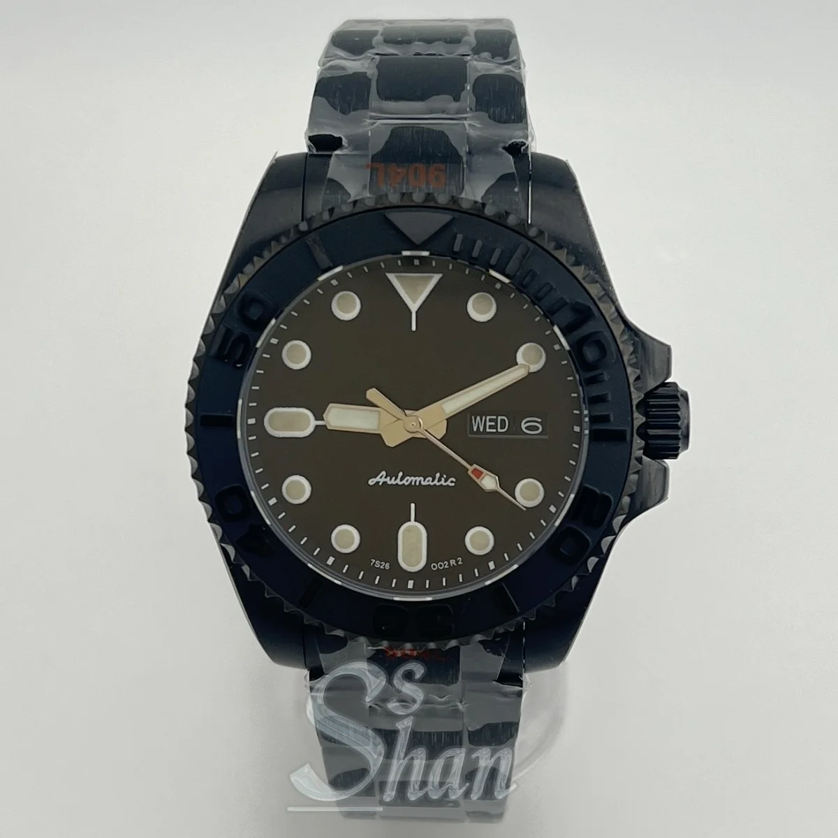 40mm Men's Automatic Mechanical Watch NH36 Movement, Day-Date Display, Black Dial, C3 Luminous, Sapphire Glass, Water Resistant