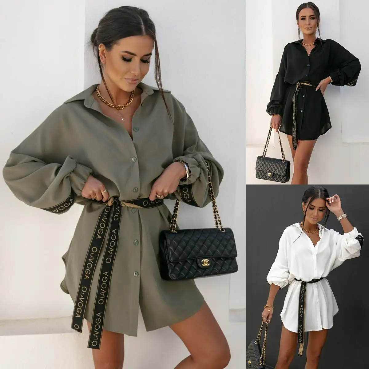 

Loose Pure Color Belted Open Cardigan Mid-Length Spring Summer New Sle Women's irt Faionable Casual Ele Design