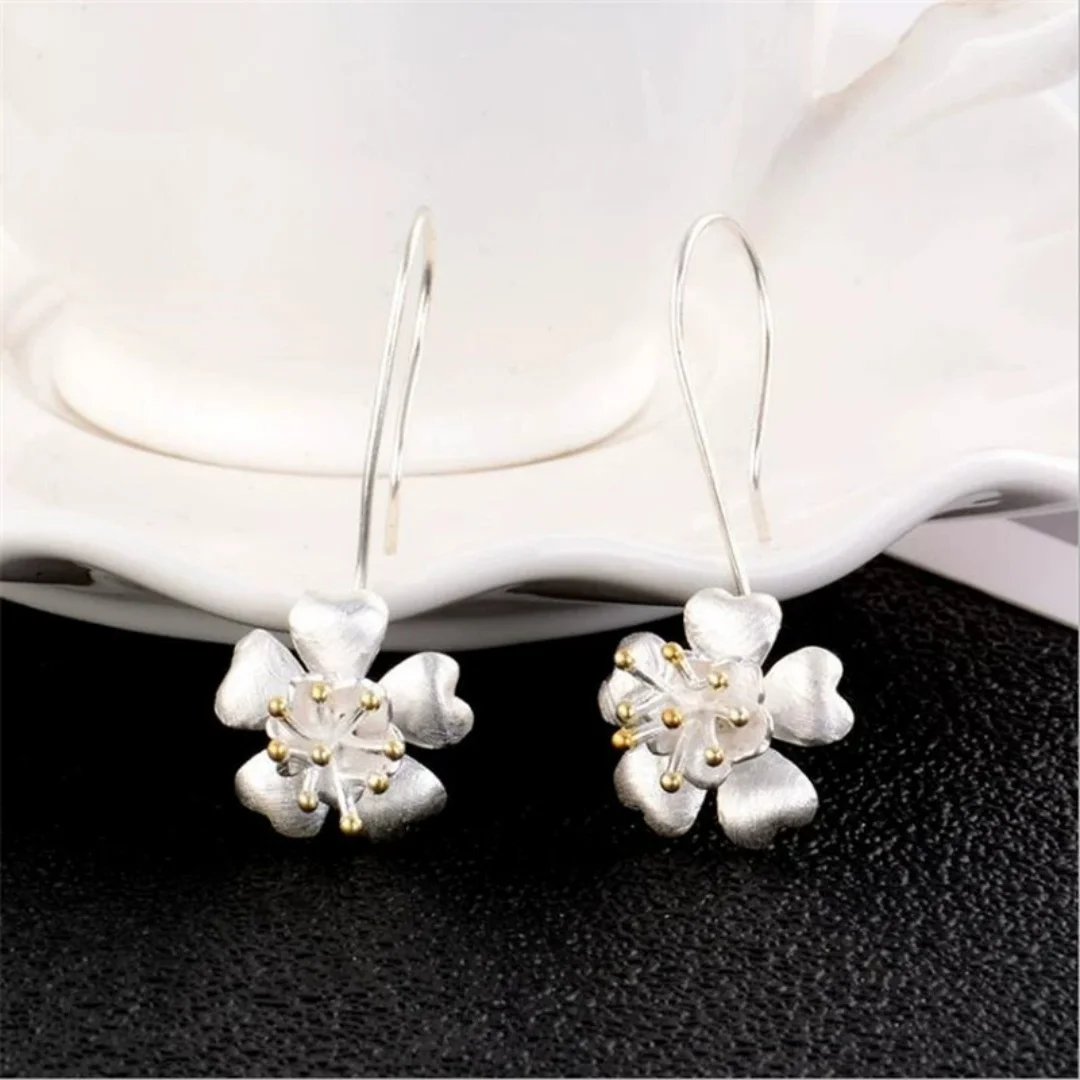 Uini-Tail hot new 925 sterling silver sweet golden flower upside down earrings fashion tide flow high quality flower earrings