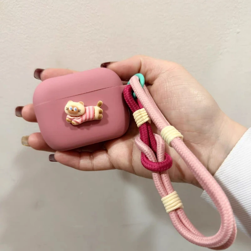 

Милый 3D-чехол из силикона в виде сиамской кошки для AirPods Pro 3, индивидуальный противоударный чехол для AirPods 4 с ремешком