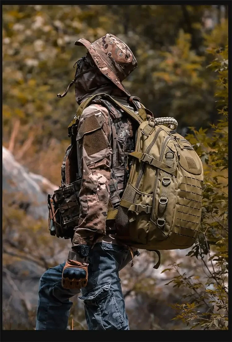 Taktische Outdoor-Tarnrucksack mit zwei Schultergurten - Neues Modell Rucksack - Multifunktionale wasserdichte Tasche für Militär-Enthusiasten und Pendler – Detail 7