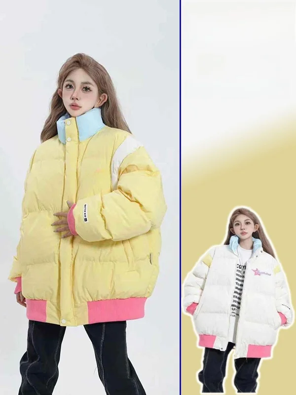 

Зимняя утепленная хлопковая куртка женская больших размеров, теплая, с воротником-стойкой, с буквенным принтом, универсальная повседневная верхняя одежда для города