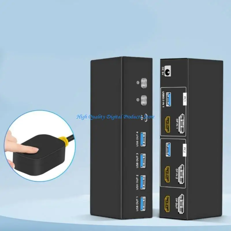 U2je USB3.0 KVM Switcher 2 Monitors 2 Computers 8k@60Hz monitoren kvm met 4 USB3.0