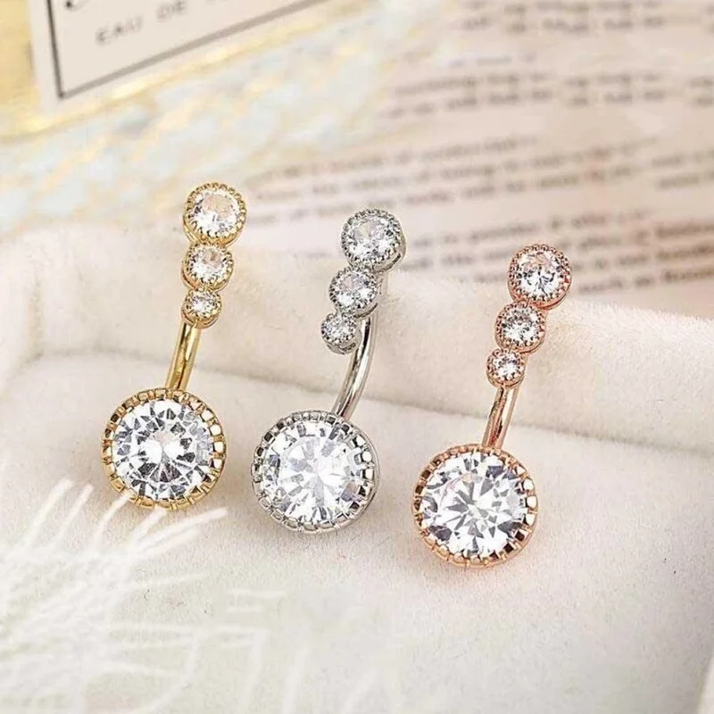 Surgical Steel Ab Crystal Belly Button Rings Zircon Heart Navel Piercing Reverse Cute Belly Button Piercing Sexy Navel Ring