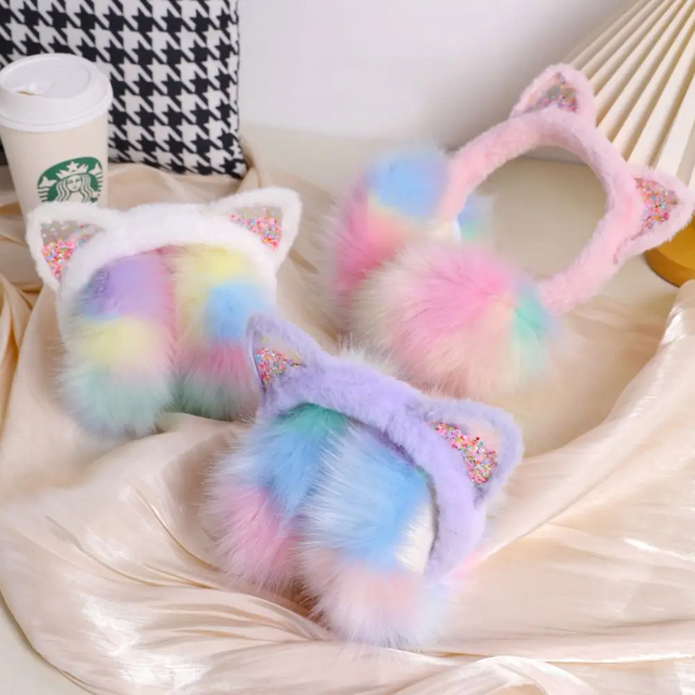 Fashion Cute Cat Ears Design Warm Ear Muffs Thickened Cartoon Pattern Cat Earmuffs Foldable Ear Cover Women Girls