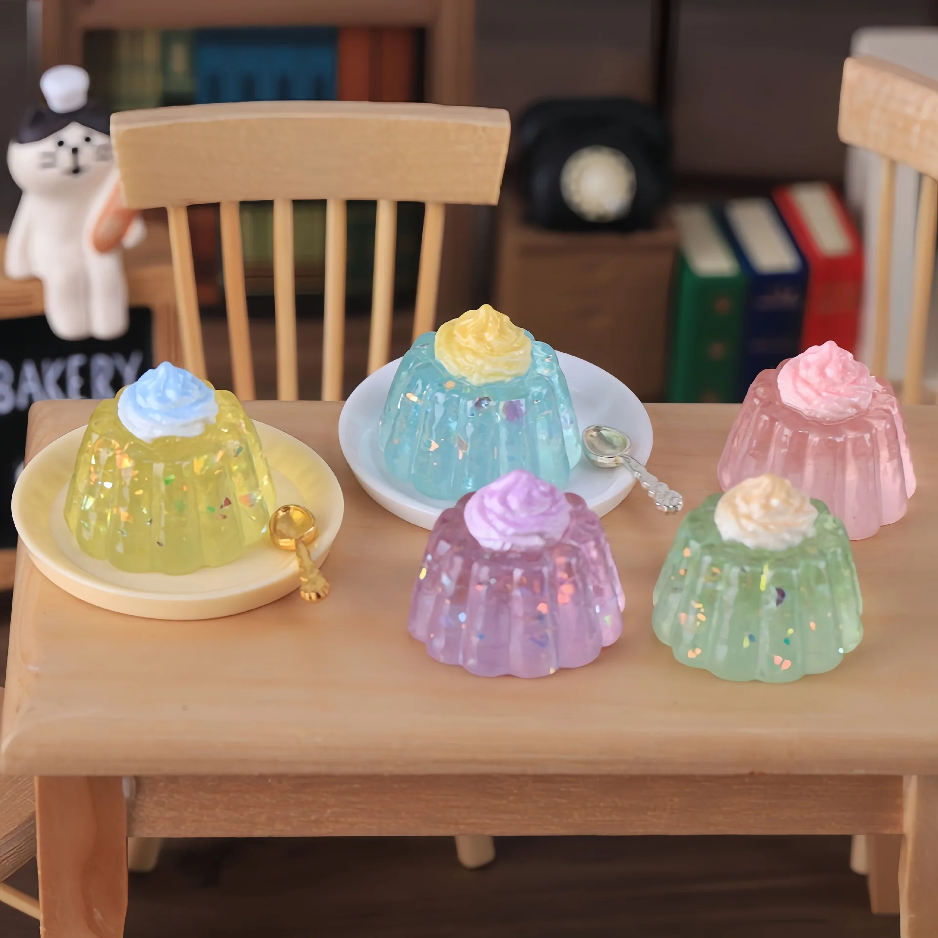 5pcs Miniature Sequin Cream Jelly Resin Tabletop Ornament DIY Food Decorative Accessories Baby doll House Decoration Landscaping