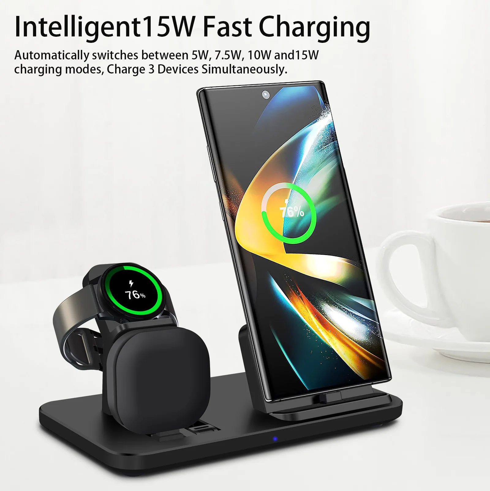 3 in 1 15W Wireless Charger Stand For Samsung S24 S23 S22 S21 Galaxy Watch 7 6 5 4 3 Active 2 1 Buds 2 Pro Fast Charging Station