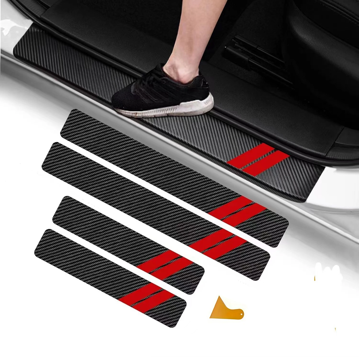 4pcs Charger Challenger Durango Tour Car threshold protector, carbon fiber car door anti-kick pad stickers, anti-dirt and ant