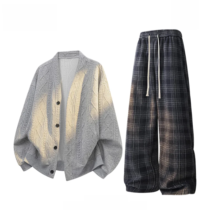 

Мужской повседневный спортивный комплект TUCANO American Plaid: свободные брюки прямого кроя с широкими штанинами, весна-осень, молодежный, полиэстер